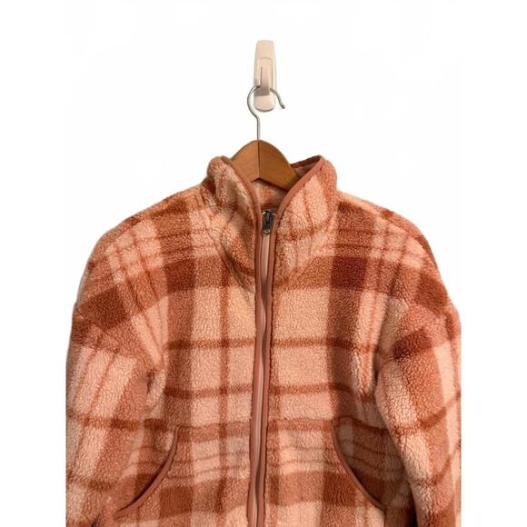 Girls Northface Pink Plaid Sherpa Fleece Jacket Large - Picture 3 of 5